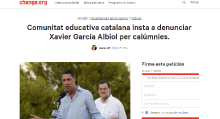 Captura de la petició de change.org que demana denunciar Albiol per les calumnies a l'escola catalana