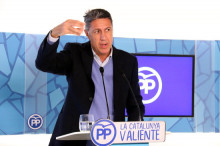 El líder del PPC, Xavier García Albiol, en la roda de premsa a la seu del PPC
