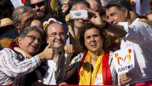 Enric Millo, Miquel Iceta, Dolors Montserrat i Xavier García Albiol, en una manifestació espanyolista