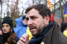 El conseller destituït Toni Comín, durant la mobilització independentista a Brussel·les