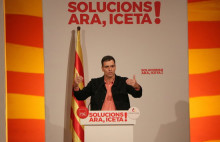 Pla americà del primer secretari del PSOE, Pedro Sánchez, durant un míting del PSC a Tarragona