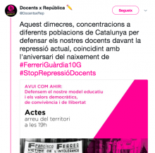 Captura de patalla del twit de Docents per la República