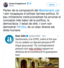 Captura del twit de Carles Puigdemont