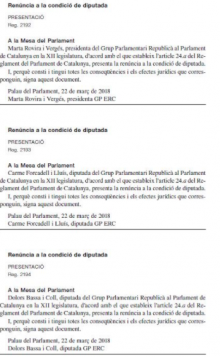 Renúncia de Forcadell, Bassa i Rovira