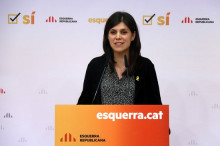 La portaveu d'ERC, Marta Vilalta, en roda de premsa a la seu del partit