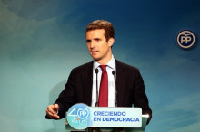 Pablo Casado valorant els resultats des de la seu de Gènova
