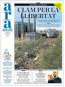 Portada del diari 'ARA' d'aquest dilluns