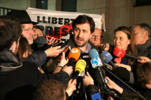 Els consellers destituïts Puig, Comín i Serret després de declarar davant del jutge el 5 d'abril del 2018