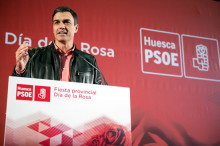 El secretari general del PSOE, Pedro Sánchez, durant la seva intervenció a la Festa de la Rosa de l'Alt Aragó