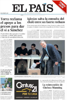 Portada de El País el 28 de maig