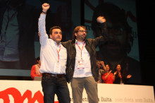 Pla general de Camil Ros i Matías Carnero durant la proclamació com a secretari general i president de la UGT catalana respectivament