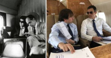 Fotomuntatge de Kennedy i Sánchez en un avió amb ulleres de sol