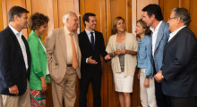Pablo Casado amb els ministres de Rajoy que donen suport a la seva candidatura