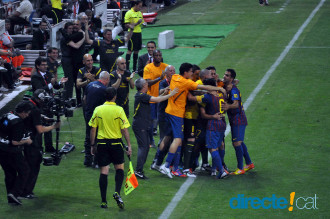 Celebració del tercer gol del Barça