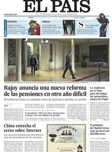 El País: "Rajoy anuncia una nova reforma de les pensions en un altre any difícil".