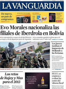 •La Vanguardia: "Evo Morales nacionalitza les filials d'Iberdrola a Boplívia"