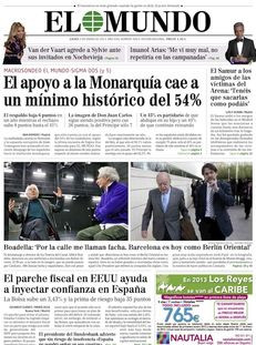 El Mundo: "El suport a la monarquia cau a un mínim històric del 54%".