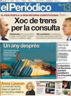 •El Periódico: "Xoc de trens per la consulta", amb una imatge que posa cara a cara Pérez Rubalcaba i Pere Navarro.