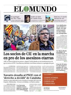 •El Mundo: "Els socis de CiU, a la marxa en pro dels assassins etarres", amb una foto de Joan Tardà