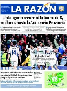 La Razón: "Urdangarín recorrerà la fiança de 8,1 milions fins l'Audiència Provincial"