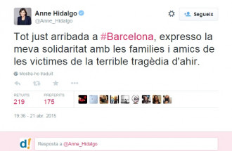 L'alcaldessa de París de visita a Barcelona expressant condol i solidaritat amb tota naturalitat en català.