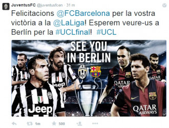 La Juventus felicita el Barça en català pel títol de Lliga a Twitter