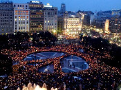 no a la guerra, barcelona, plaça catalunya, pacifisme, antimilitarisme
