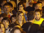 Galdon a l'espai habilitat per Barcelona en Comú la nit de les eleccions municipals de 2015