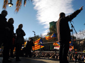 El president de l'ANC, Jordi Sànchez, en un moment del seu discurs durant la manifestació del 6F