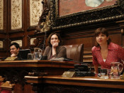 L'alcaldessa de Barcelona, Ada Colau, amb els tinents d'alcaldia Gerardo Pisarello i Laia Ortiz