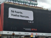 Imatge de la campanya de Narcos per anunciar la tercera temporada "Sé fuerte, Vuelve Narcos"