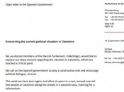 La carta que els diputats danesos han enviat al govern espanyol
