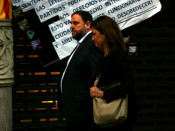 El vicepresident del Govern, Oriol Junqueras, arribat a la seu del Departament d'Economia a la Rambla Catalunya