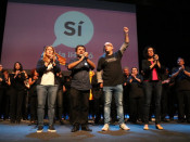 La secretària general d'ERC, Marta Rovira; la coordinadora del PDeCAT, Marta Rovira; el regidor de la CUP Joan Coma; i el líder de l'ANC, Jordi Sànchez, a Vic.