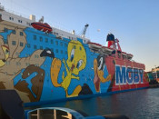 Vista parcial del vaixell Moby Dada atracat al Port de Barcelona el 20 de setembre del 2017