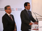 El secretari d'Estat de Seguretat, José Antonio Nieto, amb el delegat del govern espanyol, Enric Millo, a la roda de premsa posterior a la Junta de Seguretat