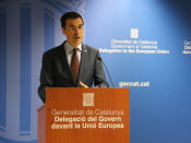 El representant permanent del Govern davant la UE, Amadeu Altafaj, durant l'acte amb motiu de la Diada a Brussel·les