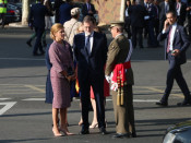 El president del govern espanyol, Mariano Rajoy, i la ministra de Defensa, Maria Dolores de Cospedal, a la desfilada militar 12-O del 2017