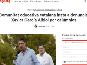 Captura de la petició de change.org que demana denunciar Albiol per les calumnies a l'escola catalana