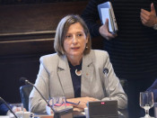 La presidenta del Parlament, Carme Forcadell, abans de començar la Junta de Portaveus d'aquest dilluns 16 d'octubre de 2017 al matí