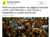 Captura del twit d'Amnistia Internacional