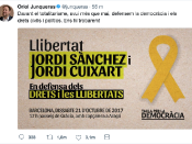 Una captura de pantalla de la piulada de Junqueras