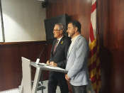 Alfred Bosch i Xavier Trias en roda de premsa per anunciar la convocatòria del ple extraordinari a l'Ajuntament de Barcelona