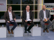 El director de TV3, Vicent Sanchís, el de Catalunya Ràdio, Saül Gordillo i el de l'ANC, Marc Colomer, a la roda de premsa per mostrar el posicionament davant el 155