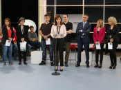 La periodista de TV3 Raquel Sans a l'inici de la roda de premsa d'aquest dimecres