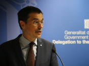 El representant permanent del Govern davant la UE, Amadeu Altafaj, durant l'acte amb motiu de la Diada a Brussel·les