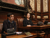 L'alcaldessa de Barcelona, Ada Colau, amb els tinents d'alcaldia Gerardo Pisarello i Laia Ortiz