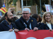 Pla mig del president de l'ACM, Miquel Buch; el vicepresident de l'ANC, Agustí Alcoberro; el portaveu d'Òmnium, Marcel Mauri; i de la presidenta de l'AMI, Neus Lloveras