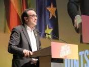El conseller destituït Josep Rull, durant l'acte de campanya de JxCat a Terrassa