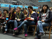 D'esquerra a dreta Julià de Jòdar, Eulàlia Reguant, Mireia Vehí, Natàlia Sánchez i Anna Gabriel en l'Assemblea Extraordinària de CUP-CC a Granollers